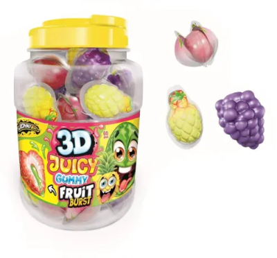 Zoom bild av JB 3D Juicy Gummy Fruit 18g – gelégodis i fruktformer i 60-pack.