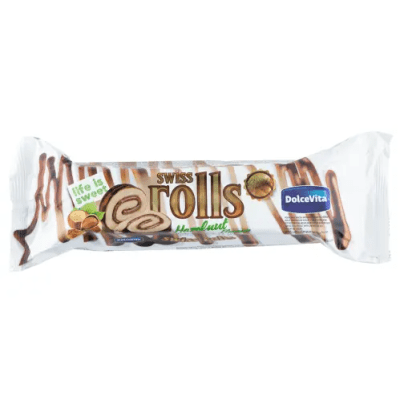 Dolce Vita Swiss Roll Hasselnöt 300g – rulltårta med hasselnötskräm i 10-pack.