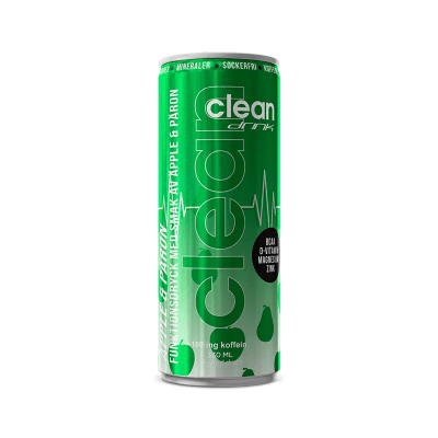 Clean Apple Pear 33cl – sockerfri energidryck med äpple och päron i 24-pack.