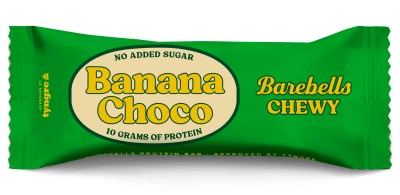 Barebells Chewy Banana Choco 40g – Proteinbar med banansmak och vit chokladöverdrag