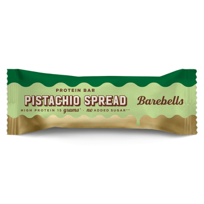 Barebells Pistachio Spread 45g – proteinbar med pistage och choklad i 12-pack.