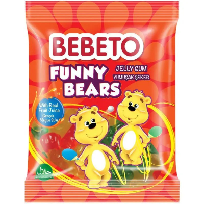 Bebeto Funny Bears 80g – björnformade gelégodisar med tutti frutti-smak