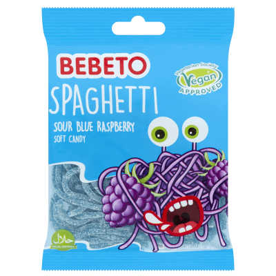 Zoom bild av Bebeto Spaghetti Sour Blue Raspberry 70g – vegan och halal godisremmar