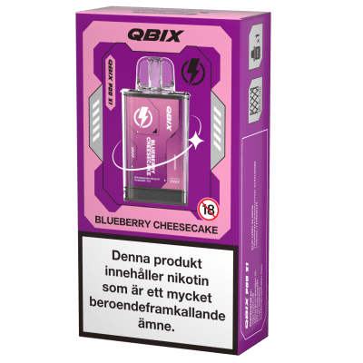 QBIX Blueberry Cheesecake 14mg – förfylld pod med dessertsmak av blåbär och cheesecake, kompatibel med QBIX podsystem.