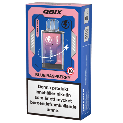 QBIX Blue Raspberry 14mg – förfylld pod med söt och syrlig blue razz-smak, kompatibel med QBIX podsystem.