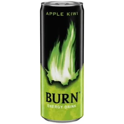 Burn Energy Apple Kiwi 250ml – energidryck med smak av äpple och kiwi i 12-pack, perfekt för kiosker, butiker och livsmedelsbuti
