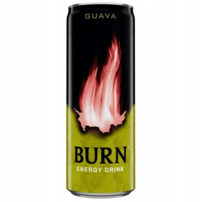 Burn Energy Guava 250ml – tropisk energidryck med smak av guava i 12-pack, perfekt för kiosker, butiker och livsmedelsbutiker.