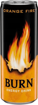 Burn Energy Orange 250ml – energidryck med smak av apelsin i 12-pack, perfekt för kiosker, butiker och livsmedelsbutiker.