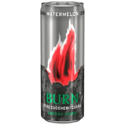 Burn Energy Watermelon 250ml – energidryck med smak av vattenmelon i 24-pack, perfekt för kiosker, butiker och livsmedelsbutiker