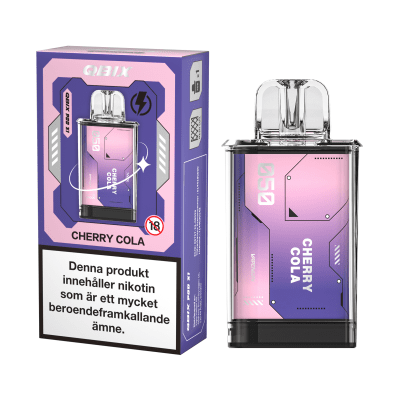QBIX Cherry Cola 14mg – förfylld pod med körsbär och colasmak, kompatibel med QBIX podsystem.