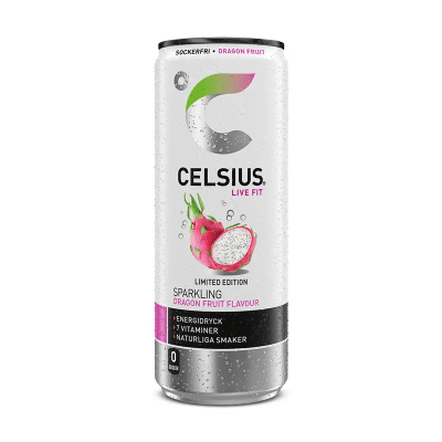 Zoom bild av Celsius Live Fit Dragon Fruit energidryck 355ml sockerfri burk med drakfruktsmak Limited Edition