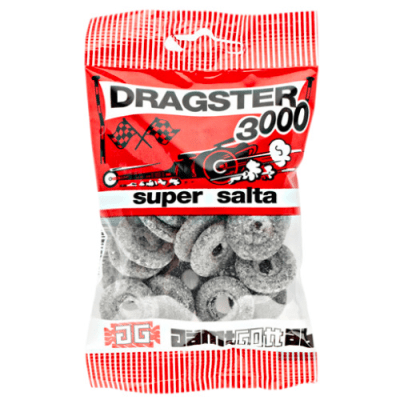 Dragster 3000 Supersalta 25 x 65g – Klassisk svensk saltlakrits