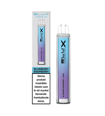 Elux Legend Mini Blueberry Raspberry 20mg – kompakt engångsvape med smak av blåbär och hallon.