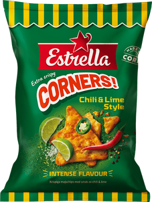 Zoom bild av Estrella Corners Chili & Lime Style 160 g – krispiga majs-snacks med chili‑lime