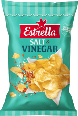 Zoom bild av Turkos påse med Estrella Salt & Vinegar Chips, krispiga potatischips med smak av salt och vinäger, 160g