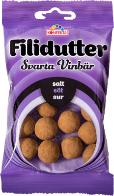 Filidutter Svart Vinbär 65g – Godisbitar med lakrits och svartvinbärssmak