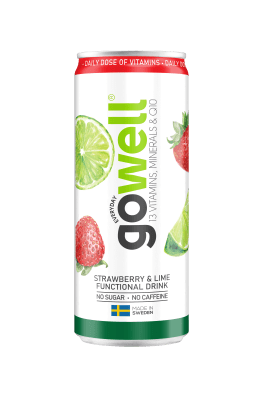 Gowell Jordgubb Lime – Kolsyrad läsk i burk 33cl, 24-pack