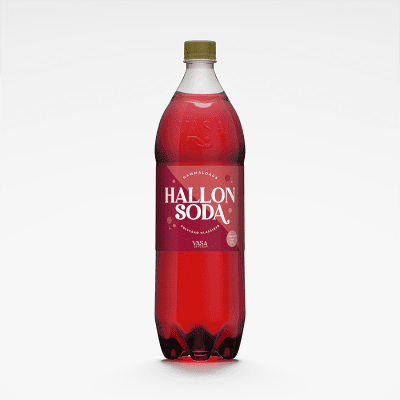 Zoom bild av Vasa Bryggeri Gammaldags Hallon Soda i klar PET-flaska 150cl med blå etikett och olivgrön kork