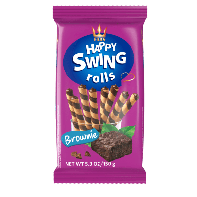 Zoom bild av Happy Swing Brownie 150g – Våffelrullar med fyllig browniefyllning