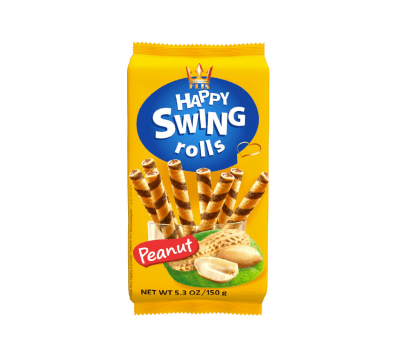 Zoom bild av Happy Swing Peanut 150g – Frasiga våffelrullar med jordnötsfyllning