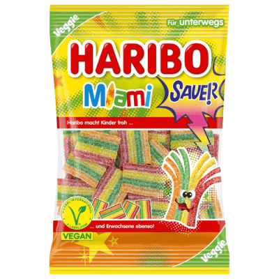 Zoom bild av Haribo Miami Sauer 85g – Syrligt regnbågsgodis vegan