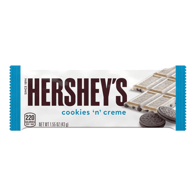 Zoom bild av Hershey’s Cookies ’n’ Creme Bar 43g – Vit choklad med kex i 36-pack