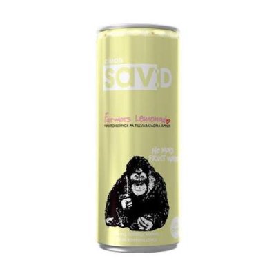 Zoom bild av Ljusgul burk med Clean Sav:D Farmors Lemonad 33cl, illustrerad med en orangutang och texten No More Fruit Waste