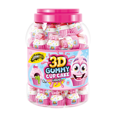 Zoom bild av JB 3D Cup Cake med fyllning 18g – godis i cupcakeform i 60-pack.