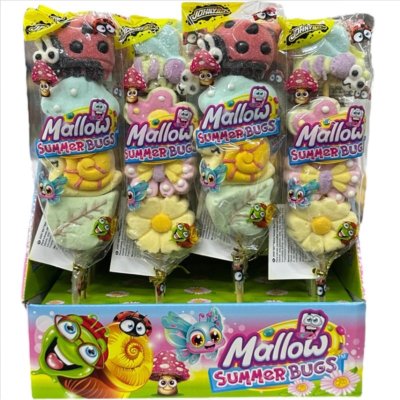 Johny Bee Mallow Summer Bugs 24x50g – Marshmallowklubbor formade som sommarinsekter med tutti-frutti-smak