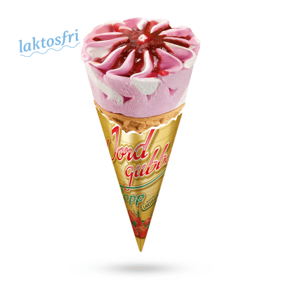 Zoom bild av Jordgubbstopp Laktosfri 120 ml – laktosfri jordgubbs- och vaniljglass i våffla med chokladöverdrag