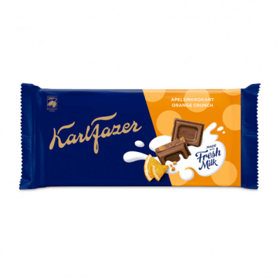 Karl Fazer Apelsinkrokant 145g – Mjölkchoklad med krispiga apelsinkulor i premiumförpackning