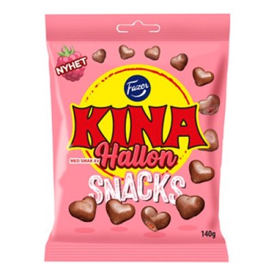 Kina Hallon Snacks 15x140 g – krispiga vetehjärtan med choklad och hallonsmak