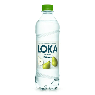 Loka Päron 50cl – kolsyrat mineralvatten med päronsmak i 12-pack.