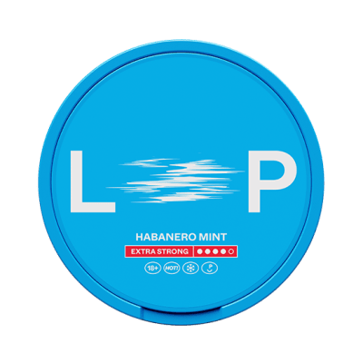 Loop Habanero Mint Extra Strong 10-pack – Tobaksfria nikotinpåsar med smak av chili och mint i kraftfull turkos design.