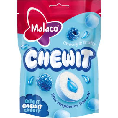 Malaco Chewit Blue Raspberry – sega godisbitar med blå hallonsmak, 9-pack à 115g