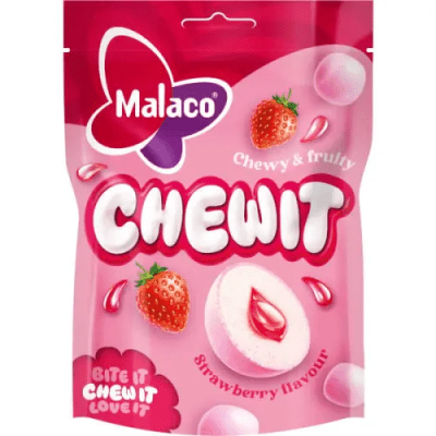 Malaco Chewit Strawberry – sega godisbitar med jordgubbssmak, 9-pack à 115g