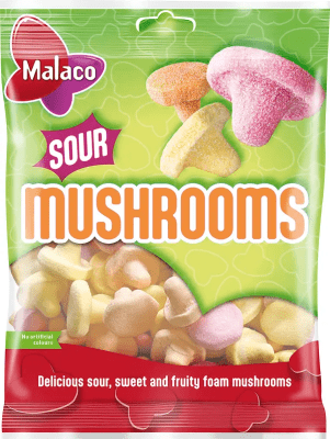 Malaco Sour Mushrooms – Syrligt gelégodis 100g i 28-pack