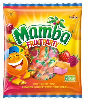Zoom bild av Mamba Fruitparty 140g 24-pack – fruktiga sega godisbitar för kiosker och livsmedelsbutiker