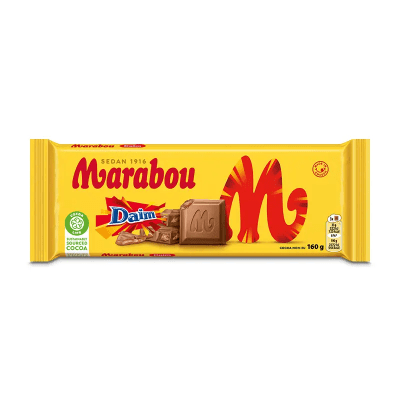 Marabou Daim 160g – mjölkchoklad med knäckiga Daimbitar i 15-pack, perfekt för kiosker, butiker och livsmedelsbutiker.
