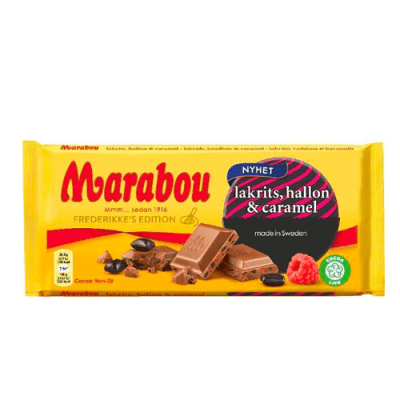 Marabou Lakrits Hallon & Caramel 160g – chokladkaka med lakrits, hallon och karamell
