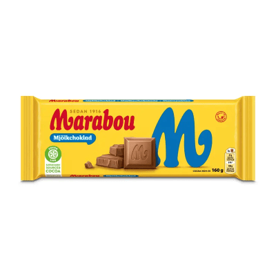 Marabou Mjölkchoklad 160g – klassisk svensk mjölkchoklad i 16-pack, perfekt för kiosker och livsmedelsbutiker.