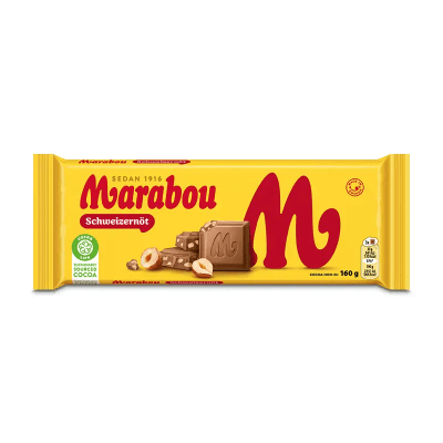 Marabou Schweizernöt 15x160g – klassisk mjölkchoklad med hela hasselnötter, perfekt för butik, kiosk och livsmedelsbutik.