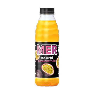 Zoom bild av Mer Passionfrukt Sockerfri 50cl flaska – sockerfri fruktdryck i 12-pack för återförsäljare