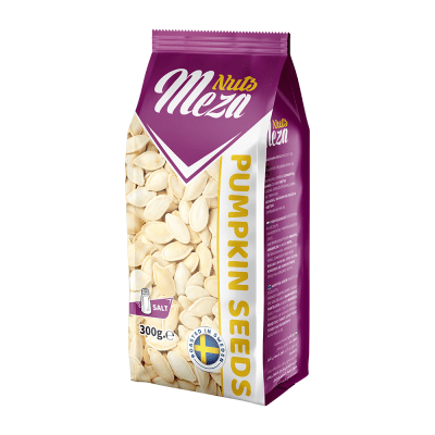 Meza Pumpafrön Vit 300g – rostade och saltade pumpafrön i 20-pack.