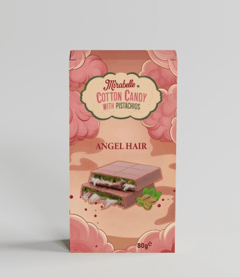 Mirabelle Angel Hair med Pistage och Hallon – Ljus chokladkonfekt med traditionell pismaniye och fruktig twist