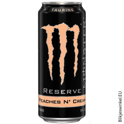 Monster Reserve Peaches & Cream 12x50cl – energidryck med persikosmak och krämig ton, perfekt för butik, kiosk och gym.