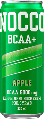 Zoom bild av Grön NOCCO BCAA+ burk i äppelsmak, 330 ml, koffeinfri och sockerfri kolsyrad funktionsdryck med 5000 mg BCAA