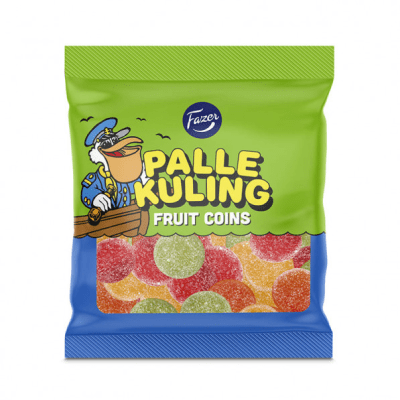 Zoom bild av Palle Kuling Fruit Coins – Gelégodis med fruktsmak, 90g, 24-pack