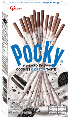 Zoom bild av Pocky Cookie & Cream 45g – kexpinnar med vit choklad och cookies i 10-pack.
