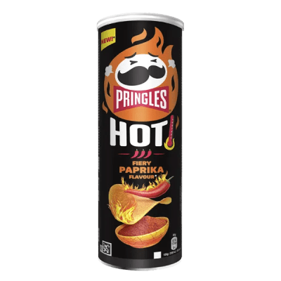 Pringles Hot Fiery Paprika 160 g – stark paprika-smak i ikoniskt chipsrör